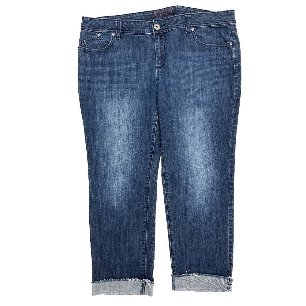 ELLE Ella Cuffed Crop Jeans Womens 16 Dark Wash Blue Denim Mid Rise